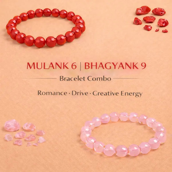 MULANK_6_BHAGYANK_9:_PASSIONATE_CREATIVITY_&_DRIVE_BRACELET�|_RED_JASPER_&_ROSE_QUARTZ_DUO