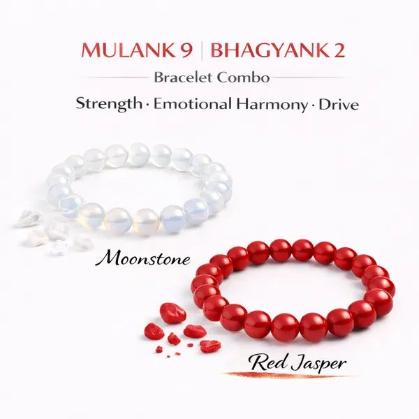 MULANK_9_BHAGYANK_2:_NURTURING_PASSION_&_EMPATHY_BRACELET�|_MOONSTONE_&_RED_JASPER_DUO