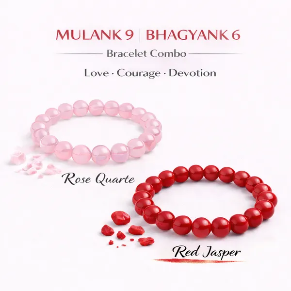 MULANK_9_BHAGYANK_6:_GENTLE_PROTECTOR_&_LOVING_COURAGE_BRACELET�|_ROSE_QUARTZ_&_RED_JASPER_DUO