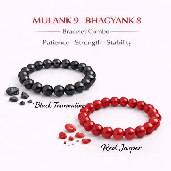 MULANK_9_BHAGYANK_8:_PATIENT_ACTION_&_WARRIOR�S_DISCIPLINE_BRACELET�|_BLACK_TOURMALINE_&_RED_JASPER_DUO