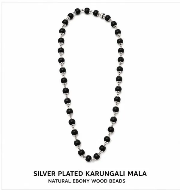Premium_Silver_Plated_Karungali_Mala_(Ebony_Wood_Beads)_for_Protection_&_Spiritual_Positivity