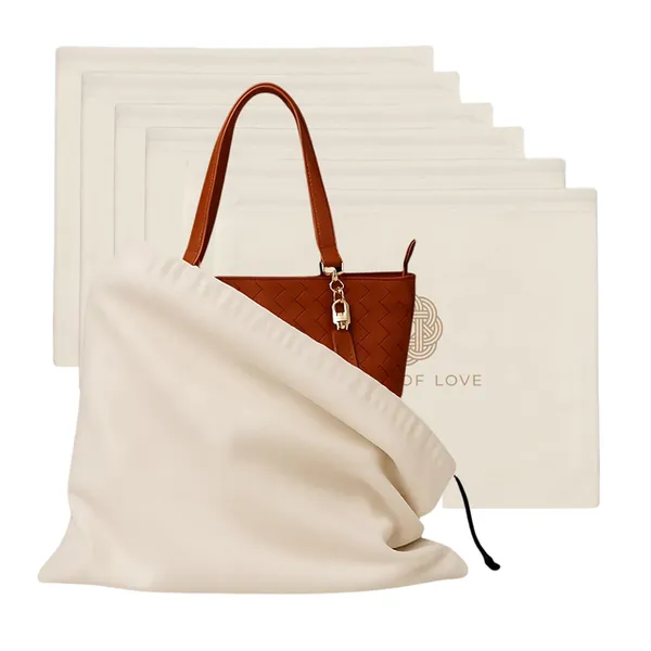 Pack_Of_6_Ivory_Cotton_Dust_Bags_For_Handbags_Organizer_With_Foldable_Purse_Drawstring_For_Unisex