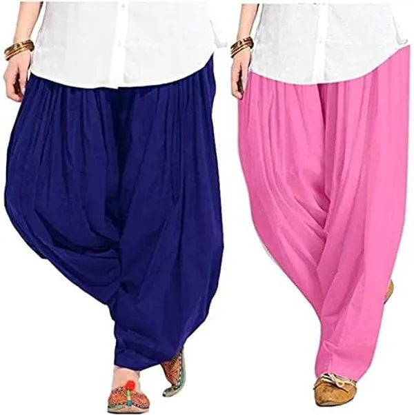 Blue_And_Baby_Pink_Plain_Cotton_Patiala_Salwar_Combo_Of_2_For_Women