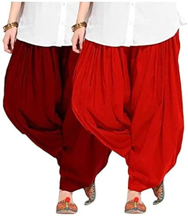 Maroon_And_Red_Plain_Cotton_Patiala_Salwar_Combo_Of_2_For_Women