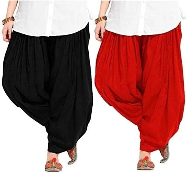 Black_And_Red_Plain_Cotton_Patiala_Salwar_Combo_Of_2_For_Women