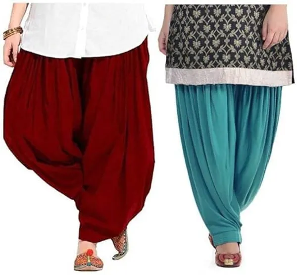 Maroon_And_Rama_Green_Plain_Cotton_Patiala_Salwar_Combo_Of_2_For_Women