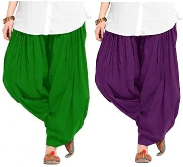 Green_And_Purple_Plain_Cotton_Patiala_Salwar_Combo_Of_2_For_Women