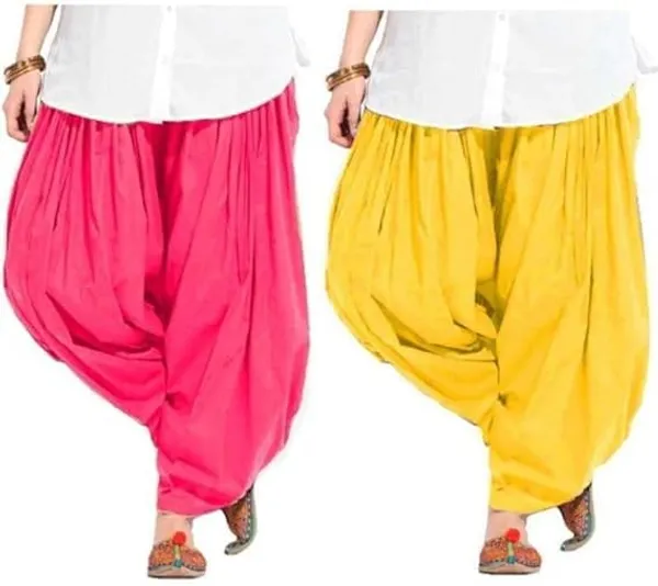 Peach_And_Yellow_Plain_Cotton_Patiala_Salwar_Combo_Of_2_For_Women