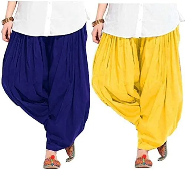 Blue_And_Yellow_Plain_Cotton_Patiala_Salwar_Combo_Of_2_For_Women
