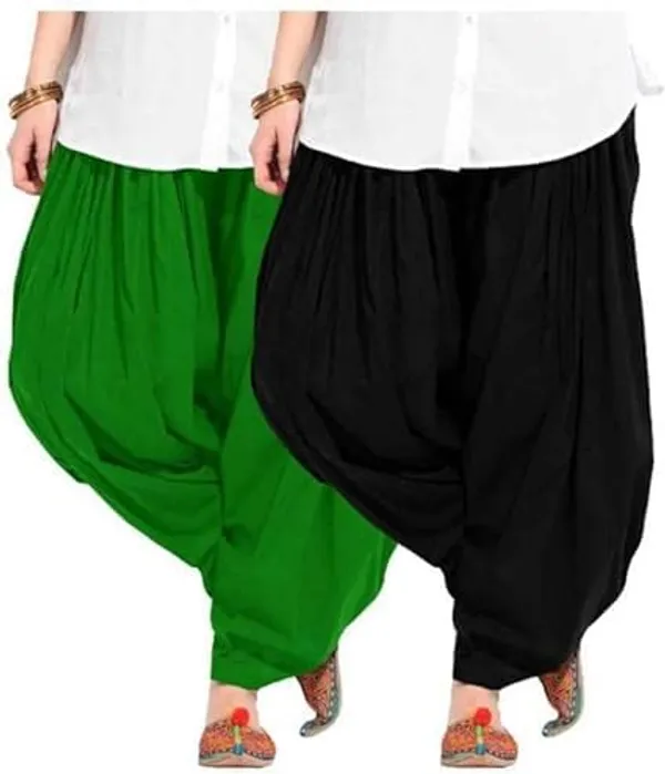 Green_And_Black_Plain_Cotton_Patiala_Salwar_Combo_Of_2_For_Women
