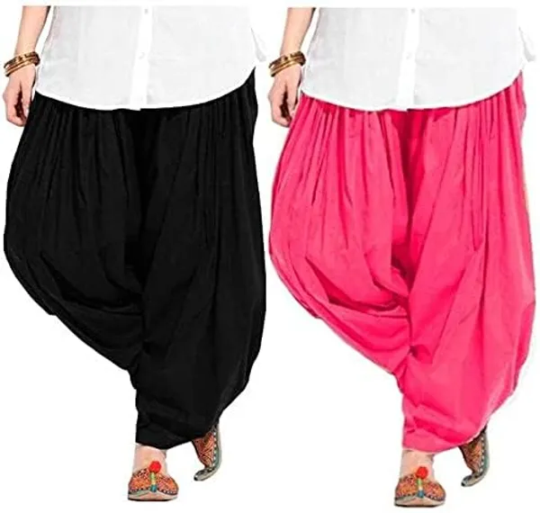 Black_And_Pink_Plain_Cotton_Patiala_Salwar_Combo_Of_2_For_Women