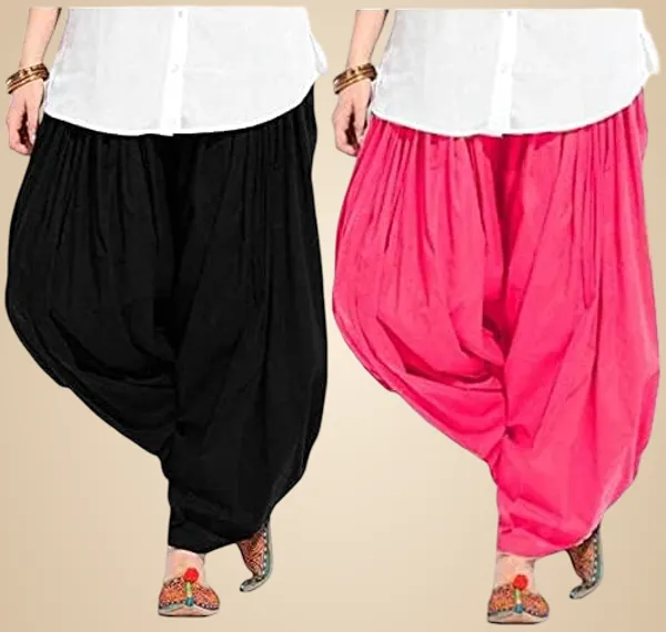 Black_And_Pink_Plain_Cotton_Patiala_Salwar_Combo_Of_2_For_Women