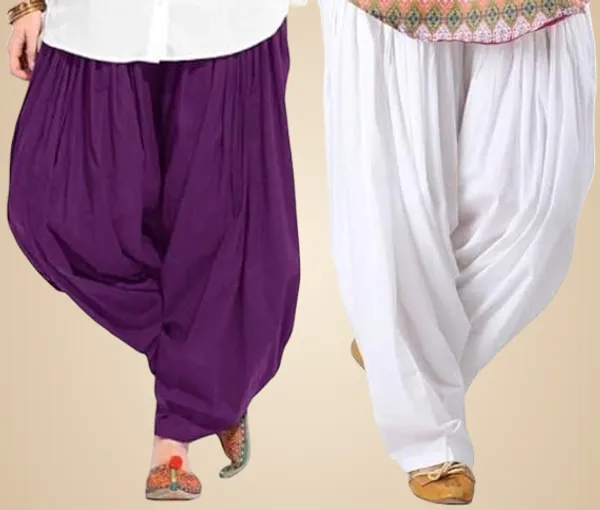 Purple_And_White_Plain_Cotton_Patiala_Salwar_Combo_Of_2_For_Women