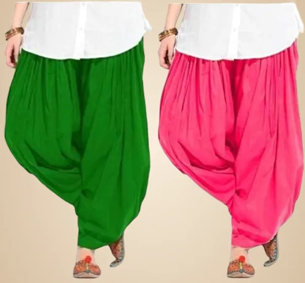 Green_And_Peach_Plain_Cotton_Patiala_Salwar_Combo_Of_2_For_Women