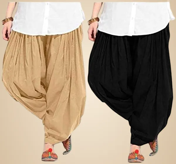 Beige_And_Black_Plain_Cotton_Patiala_Salwar_Combo_Of_2_For_Women