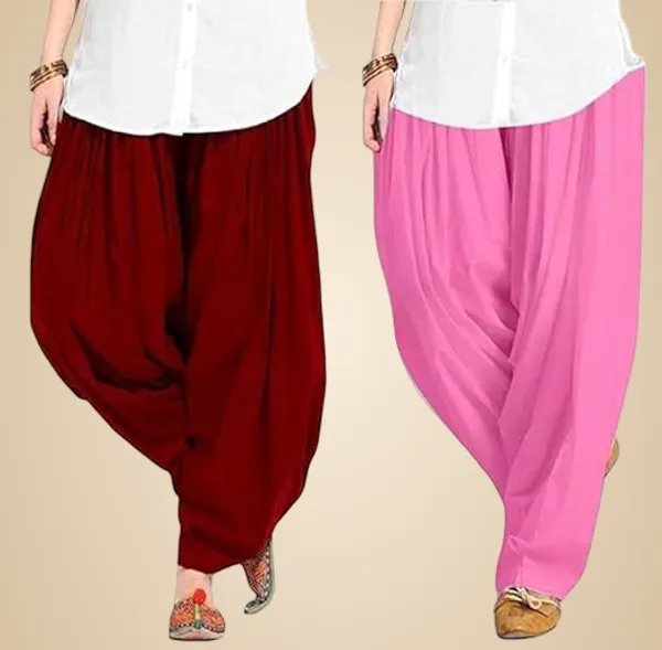 Maroon_And_Baby_Pink_Plain_Cotton_Patiala_Salwar_Combo_Of_2_For_Women
