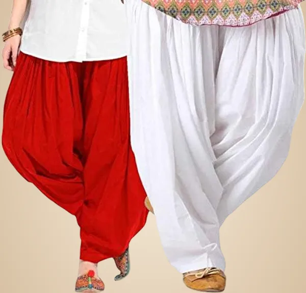 Red_And_White_Plain_Cotton_Patiala_Salwar_Combo_Of_2_For_Women