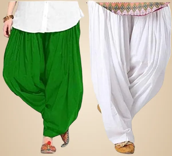 Green_And_White_Plain_Cotton_Patiala_Salwar_Combo_Of_2_For_Women