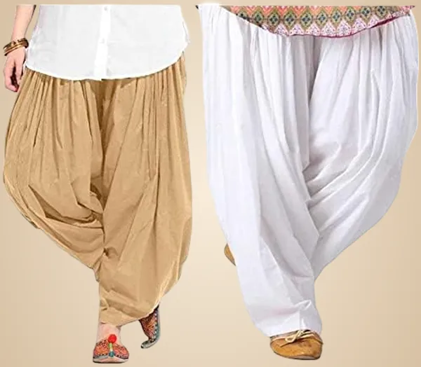 Beige_And_White_Plain_Cotton_Patiala_Salwar_Combo_Of_2_For_Women