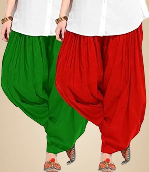Green_And_Red_Plain_Cotton_Patiala_Salwar_Combo_Of_2_For_Women