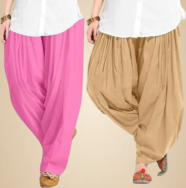 Beige_And_Baby_Pink_Plain_Cotton_Patiala_Salwar_Combo_Of_2_For_Women