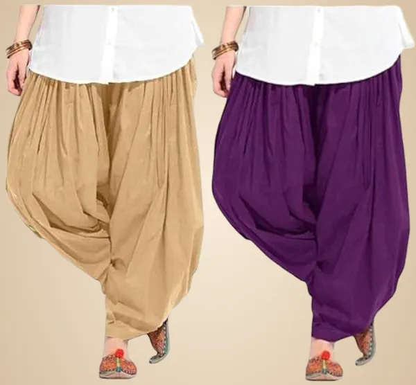 Beige_And_Purple_Plain_Cotton_Patiala_Salwar_Combo_Of_2_For_Women