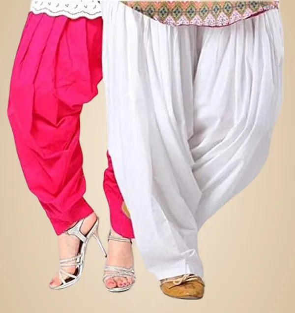 Pink_And_White_Plain_Cotton_Patiala_Salwar_Combo_Of_2_For_Women