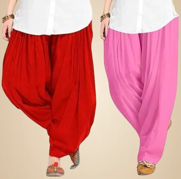 Red_And_Baby_Pink_Plain_Cotton_Patiala_Salwar_Combo_Of_2_For_Women