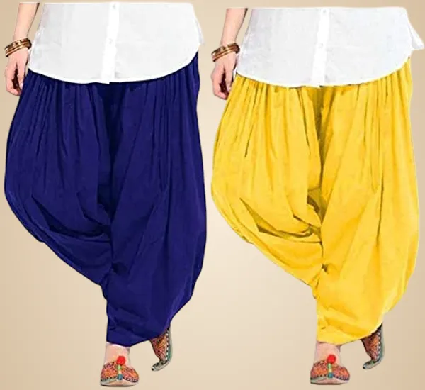 Blue_And_Yellow_Plain_Cotton_Patiala_Salwar_Combo_Of_2_For_Women