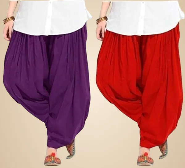 Purple_And_Red_Plain_Cotton_Patiala_Salwar_Combo_Of_2_For_Women