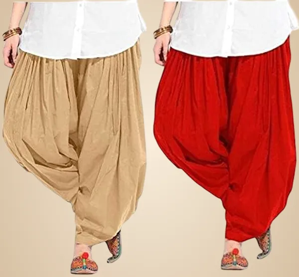 Beige_And_Red_Plain_Cotton_Patiala_Salwar_Combo_Of_2_For_Women