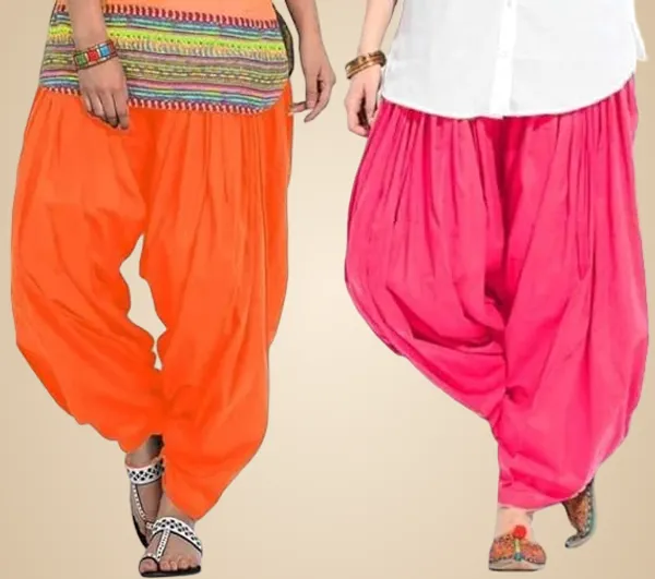 Orange_And_Peach_Plain_Cotton_Patiala_Salwar_Combo_Of_2_For_Women