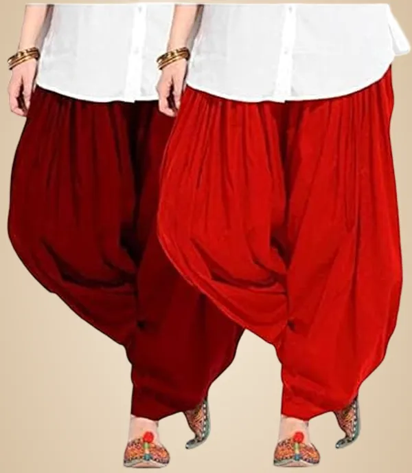 Maroon_And_Red_Plain_Cotton_Patiala_Salwar_Combo_Of_2_For_Women