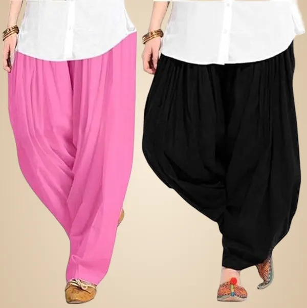 Baby_Pink_And_Black_Plain_Cotton_Patiala_Salwar_Combo_Of_2_For_Women