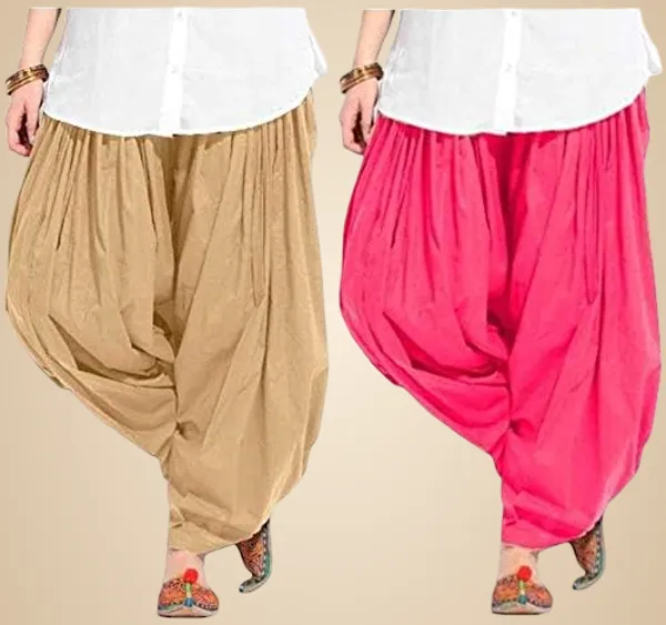 Beige_And_Peach_Plain_Cotton_Patiala_Salwar_Combo_Of_2_For_Women