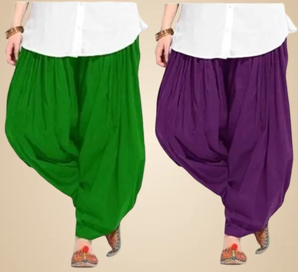 Green_And_Purple_Plain_Cotton_Patiala_Salwar_Combo_Of_2_For_Women