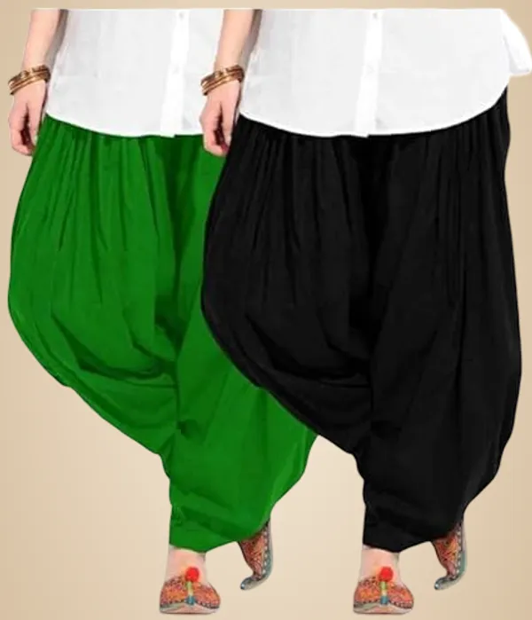Green_And_Black_Plain_Cotton_Patiala_Salwar_Combo_Of_2_For_Women