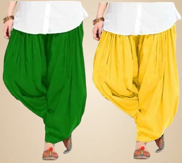 Green_And_Yellow_Plain_Cotton_Patiala_Salwar_Combo_Of_2_For_Women