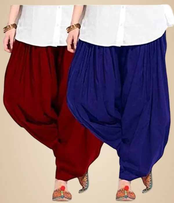 Maroon_And_Blue_Plain_Cotton_Patiala_Salwar_Combo_Of_2_For_Women