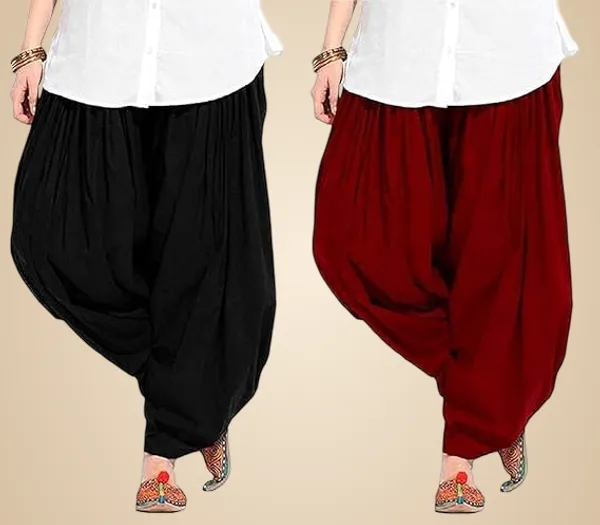 Black_And_Maroon_Plain_Cotton_Patiala_Salwar_Combo_Of_2_For_Women