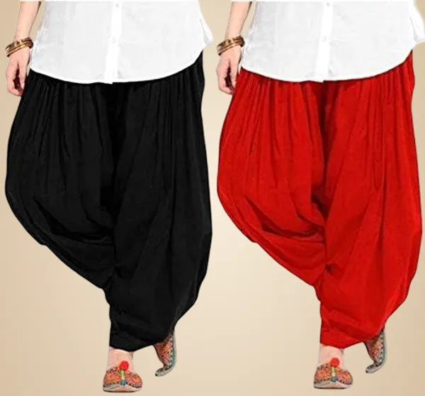 Black_And_Red_Plain_Cotton_Patiala_Salwar_Combo_Of_2_For_Women