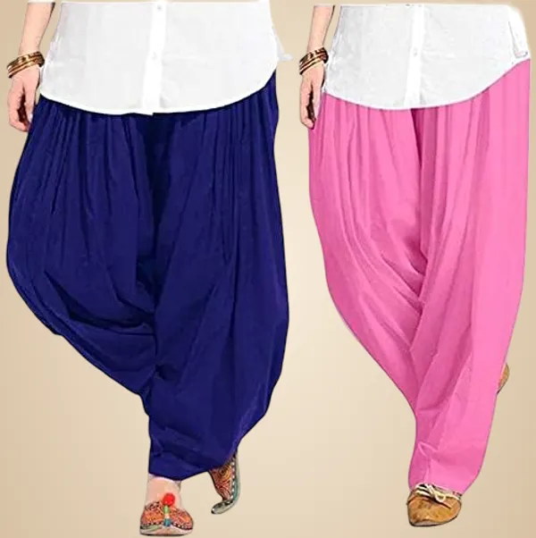 Blue_And_Baby_Pink_Plain_Cotton_Patiala_Salwar_Combo_Of_2_For_Women