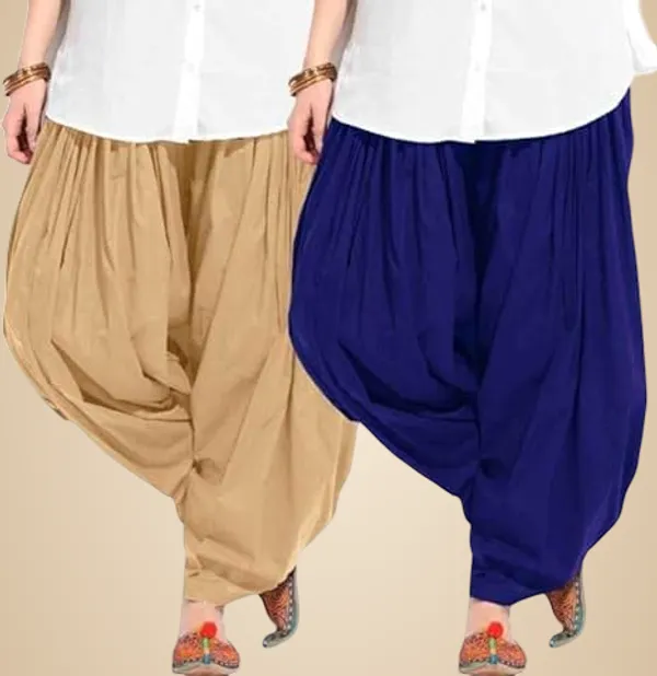 Beige_And_Blue_Plain_Cotton_Patiala_Salwar_Combo_Of_2_For_Women