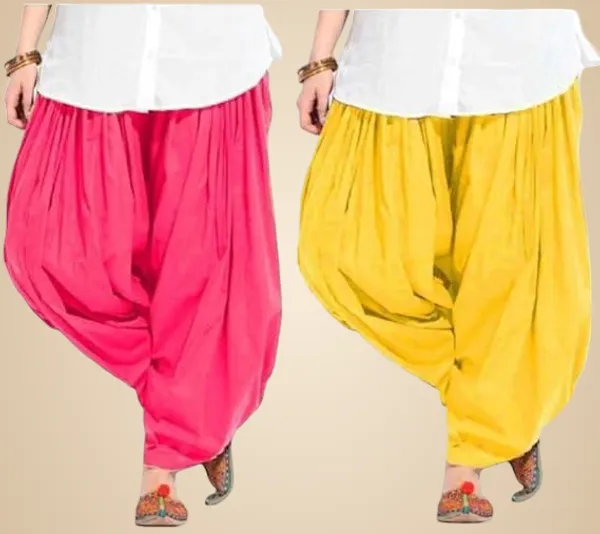 Peach_And_Yellow_Plain_Cotton_Patiala_Salwar_Combo_Of_2_For_Women