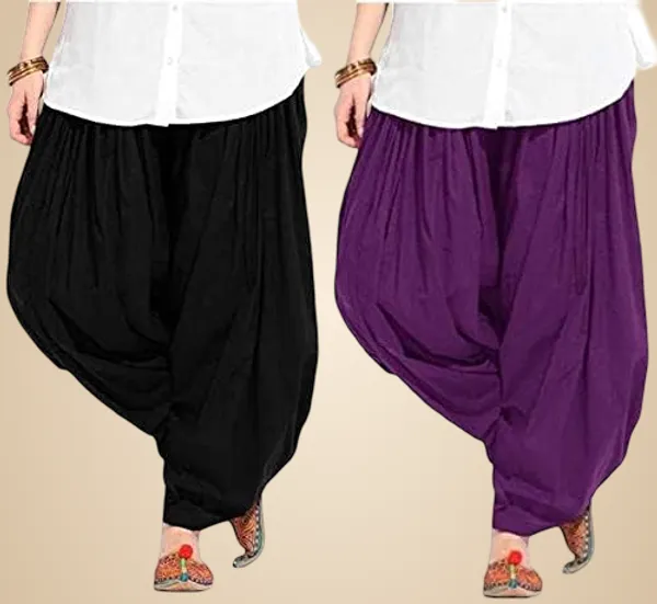 Black_And_Purple_Plain_Cotton_Patiala_Salwar_Combo_Of_2_For_Women