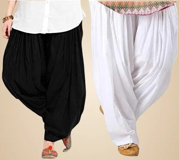 Black_And_White_Plain_Cotton_Patiala_Salwar_Combo_Of_2_For_Women