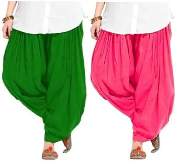 Green_And_Peach_Plain_Cotton_Patiala_Salwar_Combo_Of_2_For_Women
