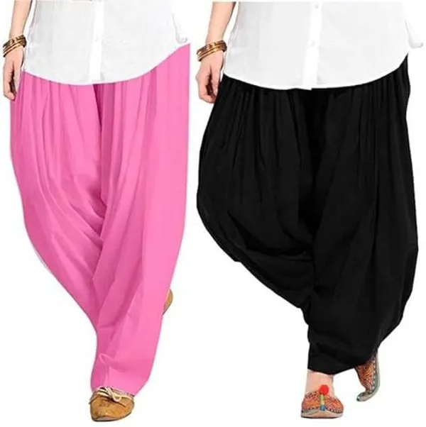 Baby_Pink_And_Black_Plain_Cotton_Patiala_Salwar_Combo_Of_2_For_Women