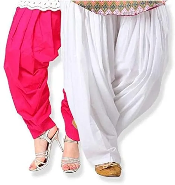 Pink_And_White_Plain_Cotton_Patiala_Salwar_Combo_Of_2_For_Women