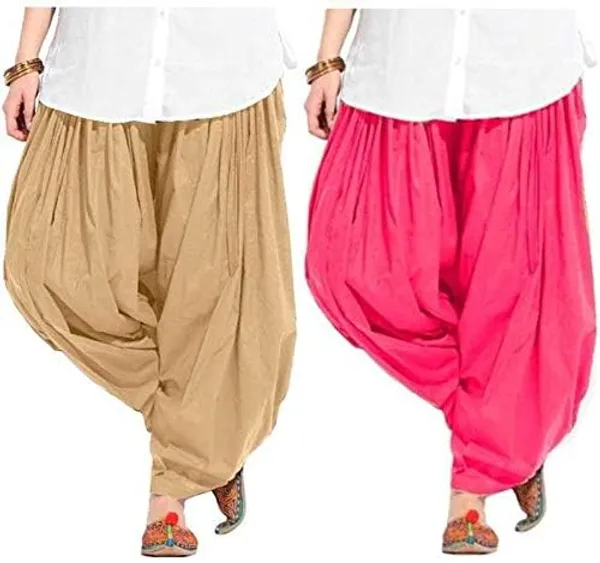 Beige_And_Peach_Plain_Cotton_Patiala_Salwar_Combo_Of_2_For_Women